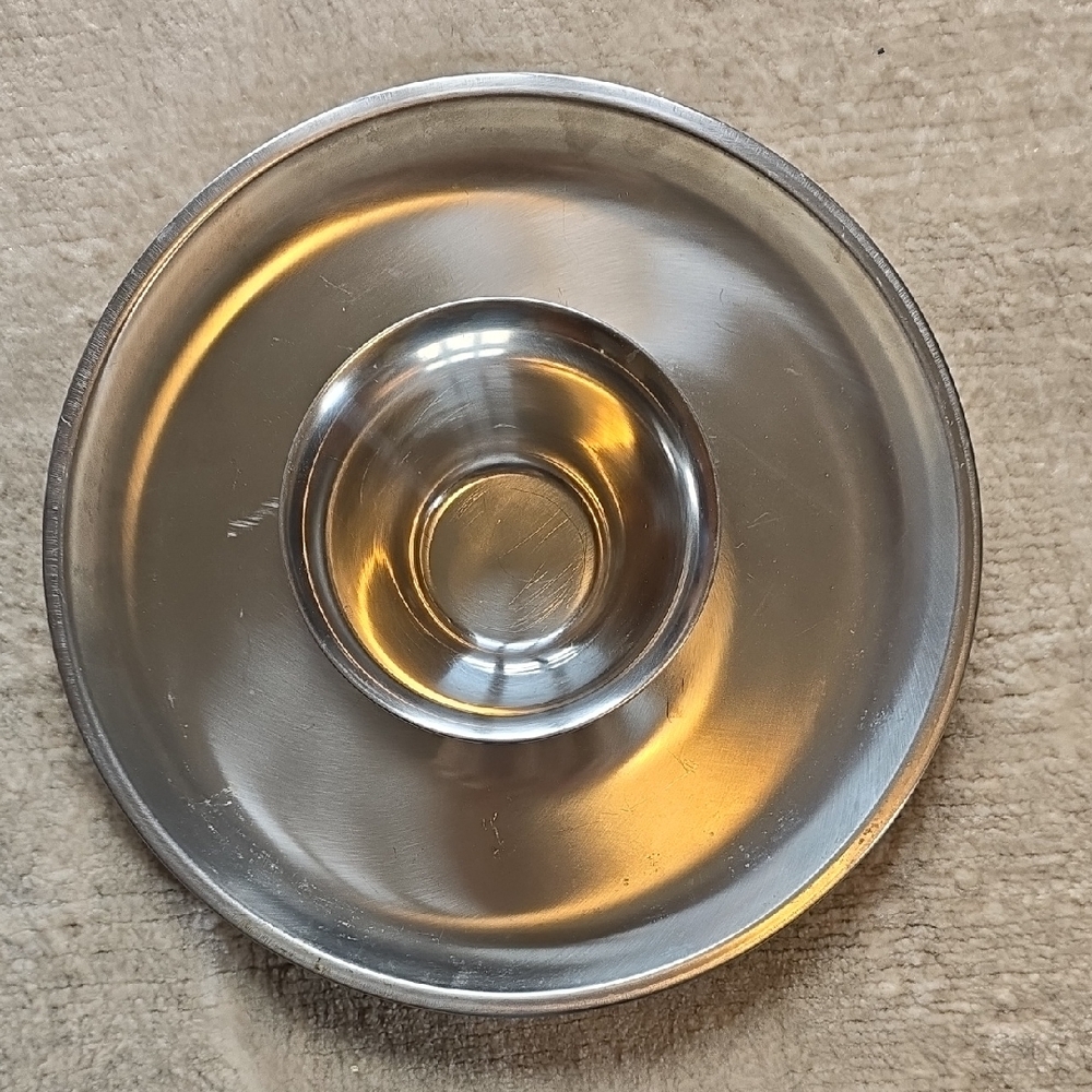Stainless Steel Serving Tray With Condiment Bowl | 12" Diameter